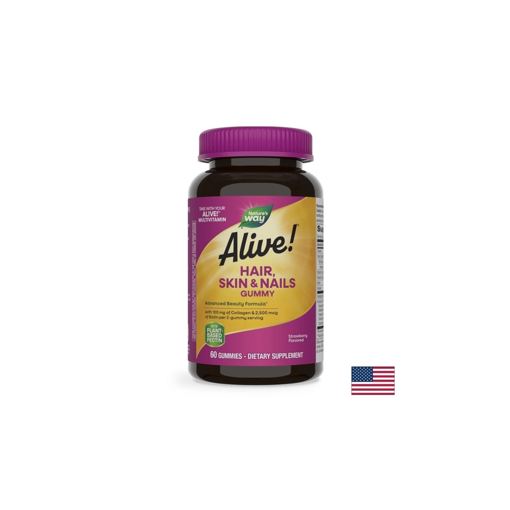 Alive! Hair, Skin & Nails Gummies/ Алайв! Коса, кожа и нокти, 60 желирани таблетки Nature’s Way Alive! Hair, Skin & Nails Gummies/ Алайв! Коса, кожа и нокти, 60 желирани таблетки Nature’s Way