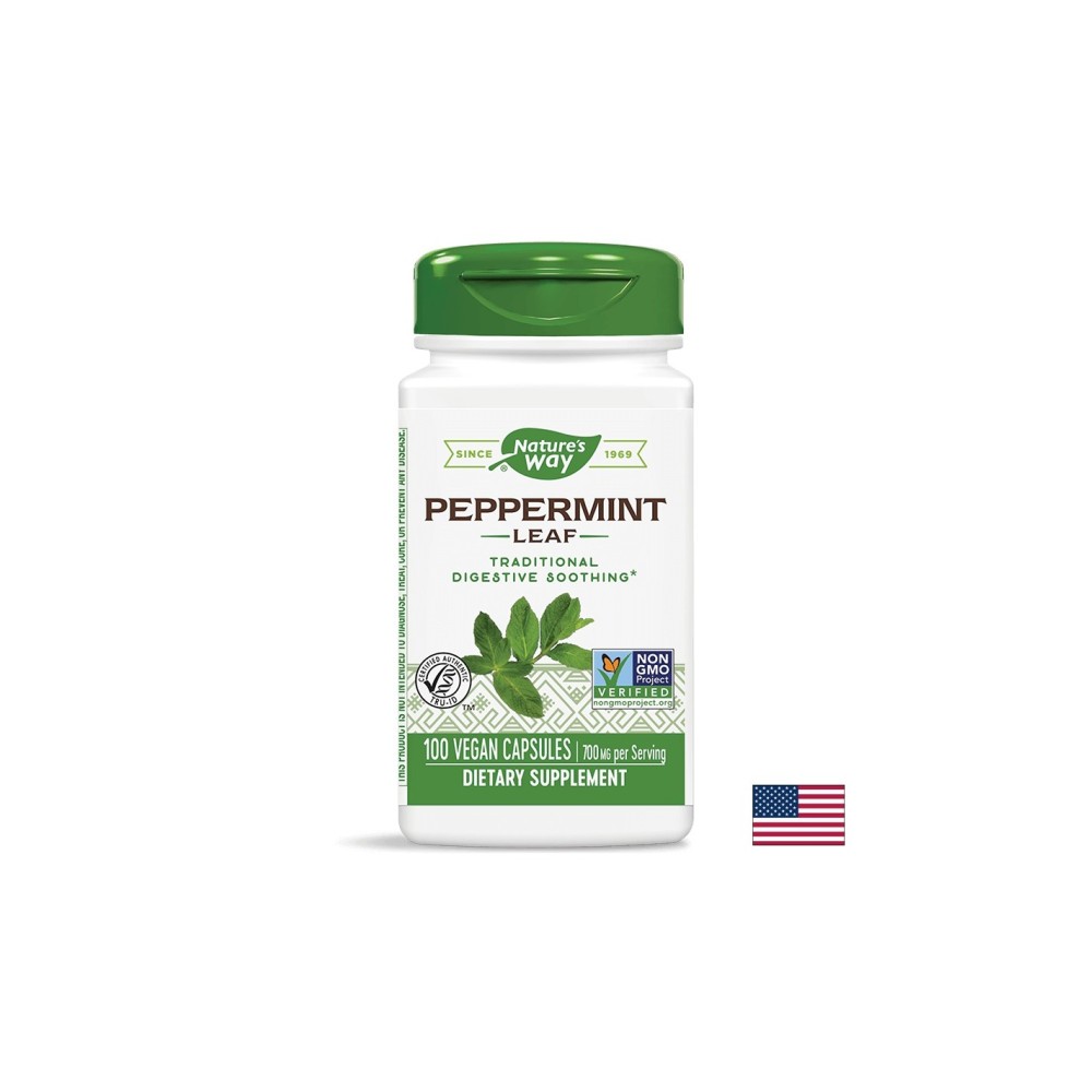 Peppermint Leaf - Мента (лист) – за успокояване на раздразненото дебело черво 350 mg, 100 капсули Nature’s Way Peppermint Leaf - Мента (лист) – за успокояване на раздразненото дебело черво 350 mg, 100 капсули Nature’s Way