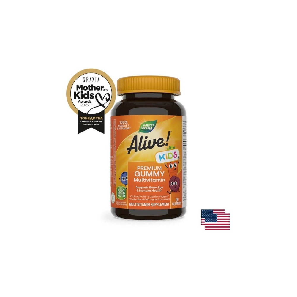 Alive! - Алайв! Премиум мултивитамини за деца, 90 желирани таблетки Nature’s Way Alive! - Алайв! Премиум мултивитамини за деца, 90 желирани таблетки Nature’s Way
