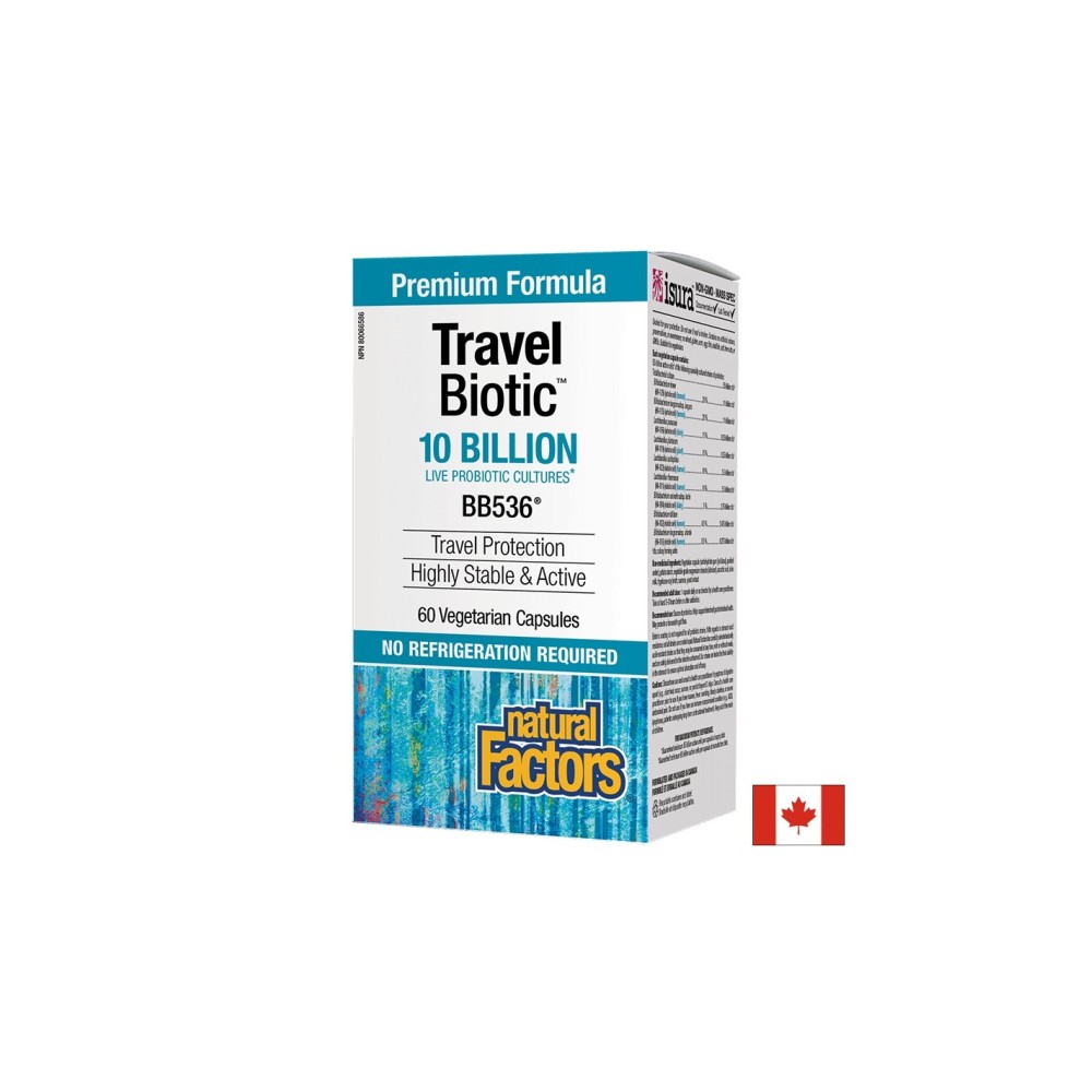 Travel Biotic™ BB536® - Пробиотик (подкрепа при далечни пътувания), 10 млрд. активни пробиотици, 60 капсули Natural Factors Travel Biotic™ BB536® - Пробиотик (подкрепа при далечни пътувания), 10 млрд. активни пробиотици, 60 капсули Natural Factors