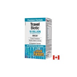 Travel Biotic™ BB536® - Пробиотик (подкрепа при далечни пътувания), 10 млрд. активни пробиотици, 60 капсули Natural Factors