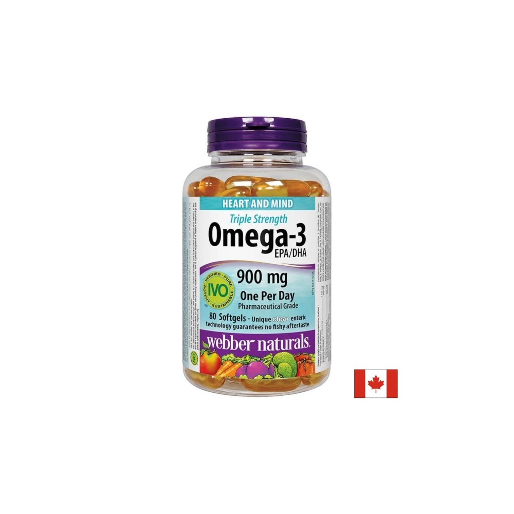 Omega-3 Triple Strenght / Омега-3 900 mg x 80 софтгел капсули Webber Naturals Omega-3 Triple Strenght / Омега-3 900 mg x 80 софтгел капсули Webber Naturals