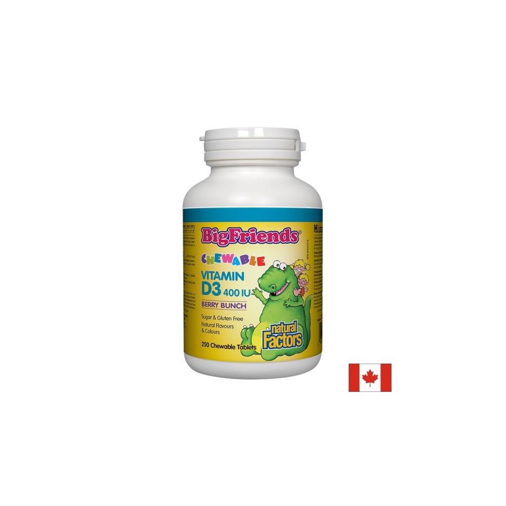 Vitamin D3 Big Friends®/ Витамин D3 за деца 400 IU х 250 дъвчащи таблетки с вкус горски плодове Natural Factors Vitamin D3 Big Friends®/ Витамин D3 за деца 400 IU х 250 дъвчащи таблетки с вкус горски плодове Natural Factors