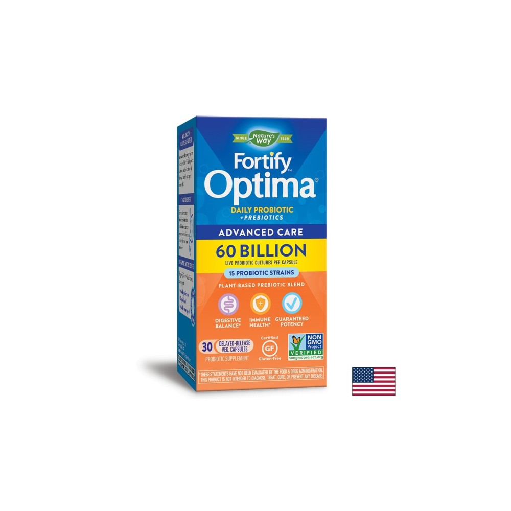 Fortify™ Optima® Advanced Care Probiotic - Фортифай - Оптима пробиотик + пребиотици, 60 милиарда активни пробиотици, 30 капсули Nature’s Way Fortify™ Optima® Advanced Care Probiotic - Фортифай - Оптима пробиотик + пребиотици, 60 милиарда активни пробиотици, 30 капсули Nature’s Way