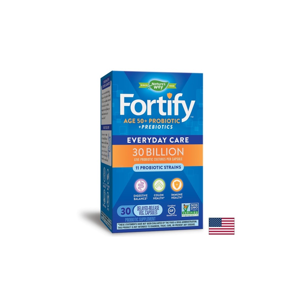 Fortify™ Probiotic 50+ Пробиотик за възрастни 50+, 30 милиарда активни пробиотици, 30 капсули със забавено освобождаване Nature’s Way Fortify™ Probiotic 50+ Пробиотик за възрастни 50+, 30 милиарда активни пробиотици, 30 капсули със забавено освобождаване Nature’s Way