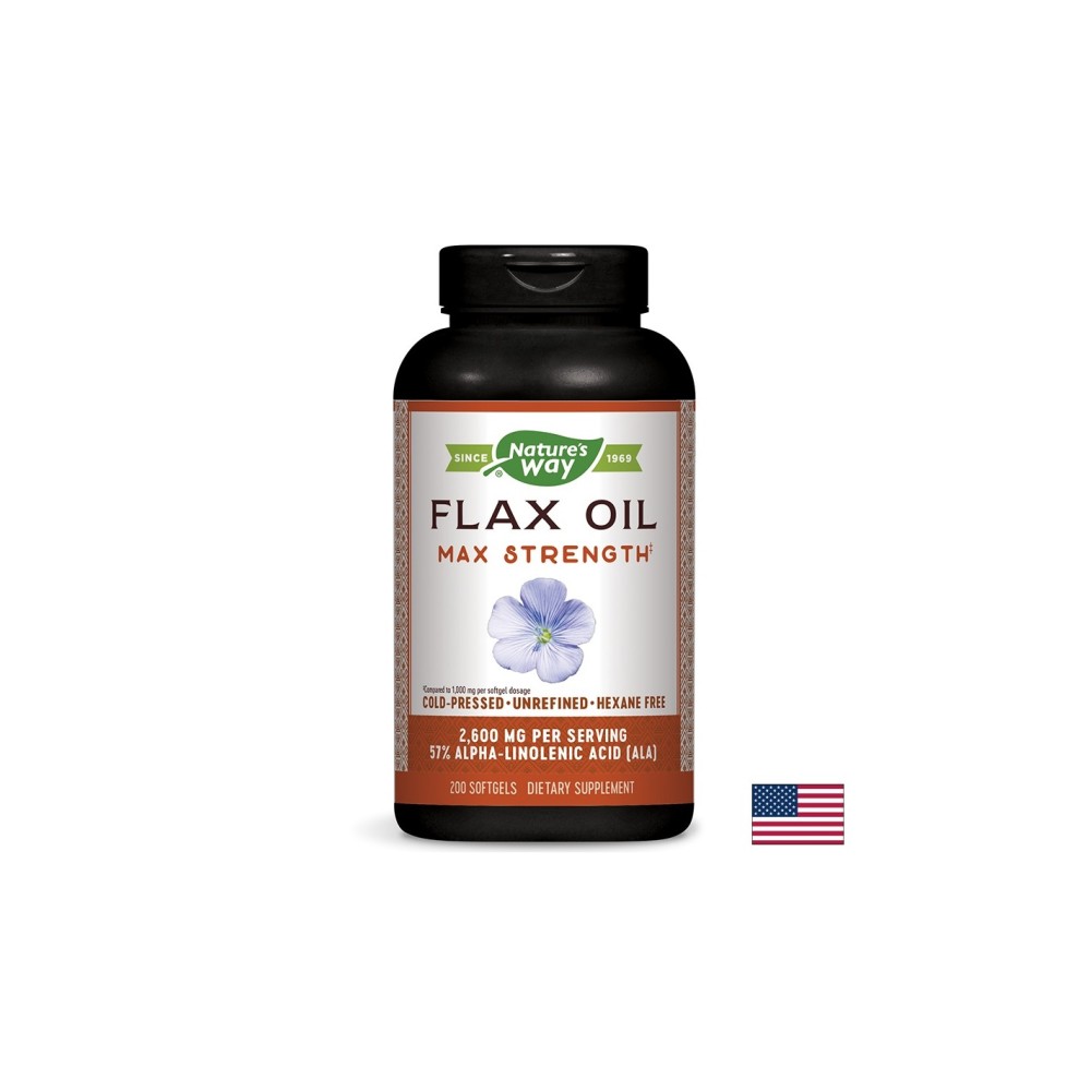Flax Oil Max Strenght 57% ALA/ Ленено масло 1300 mg х 200 капсули Nature’s Way Flax Oil Max Strenght 57% ALA/ Ленено масло 1300 mg х 200 капсули Nature’s Way