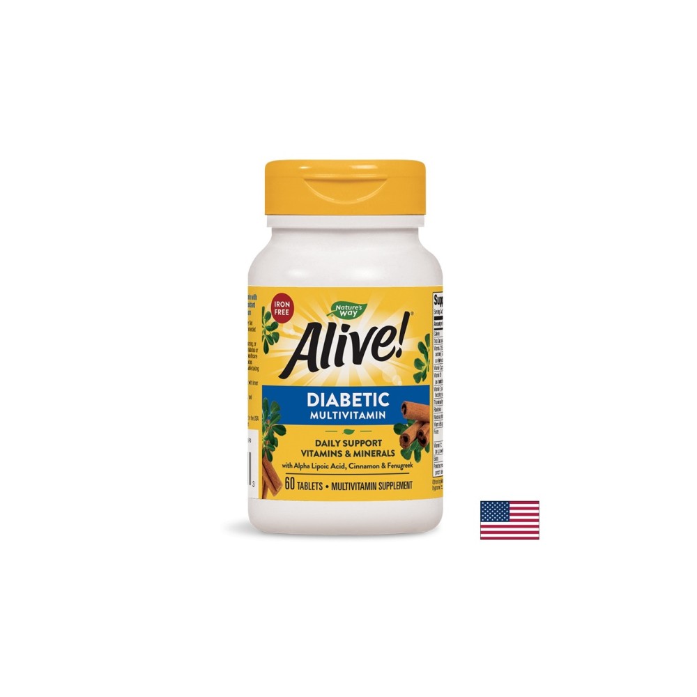 Мултивитамини за диабетици Whole food Алайв! - Alive! Diabetic Multivitamin, 60 таблетки Nature’s Way