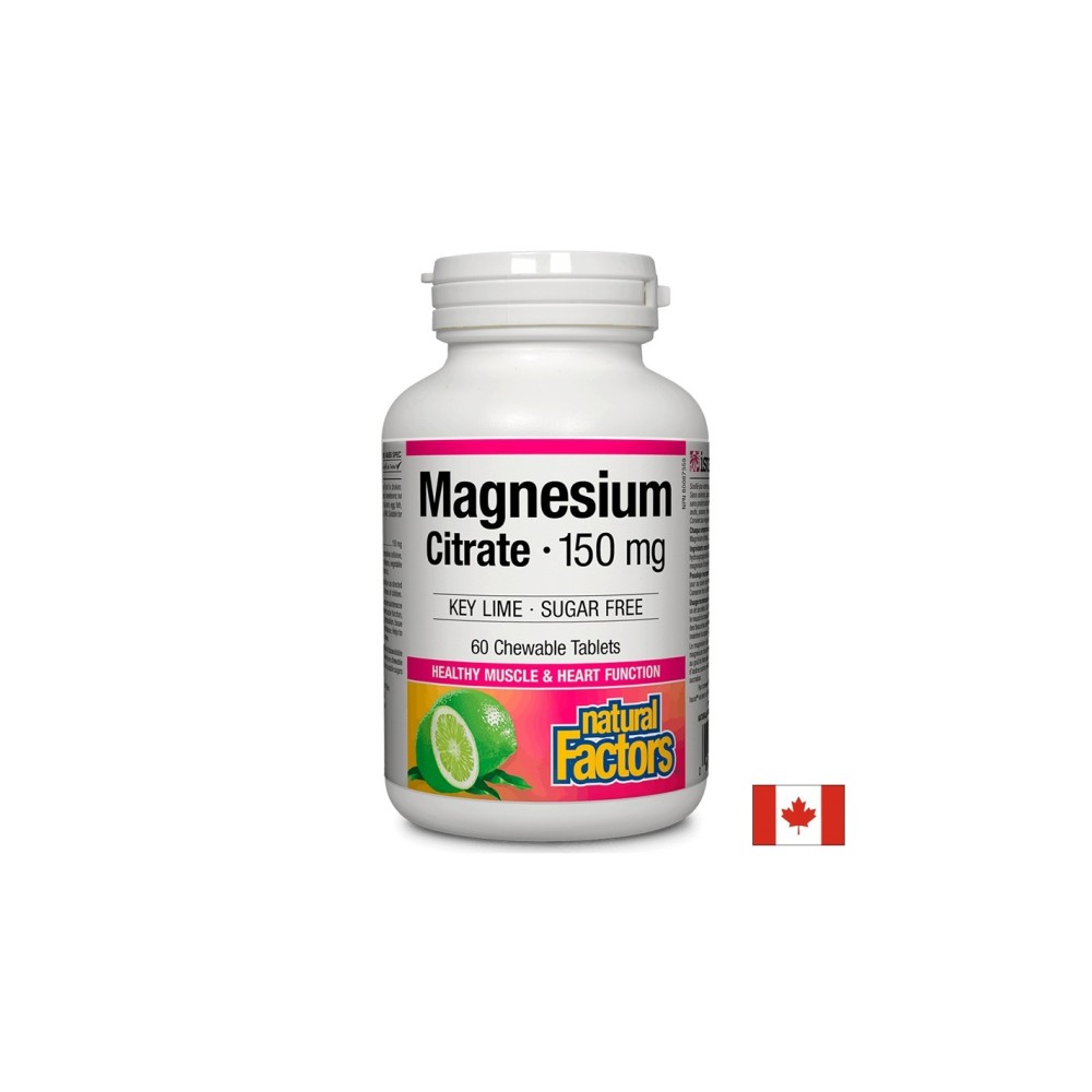 Magnesium Citrate/ Магнезий (цитрат) 150 mg х 60 дъвчащи таблетки Natural Factors Magnesium Citrate/ Магнезий (цитрат) 150 mg х 60 дъвчащи таблетки Natural Factors