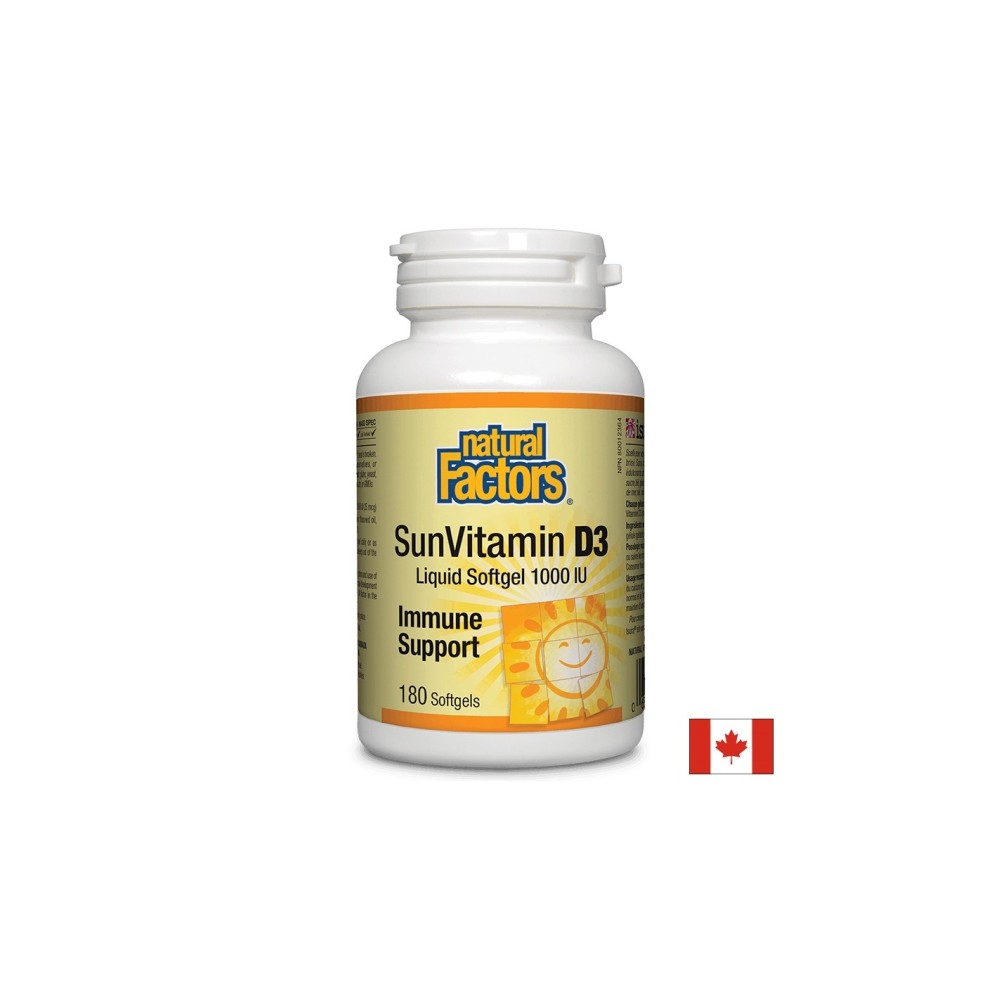 SunVitamin D3 1000 IU, Витамин D3 1000 IU, 180 софтгел капсули Natural Factors SunVitamin D3 1000 IU, Витамин D3 1000 IU, 180 софтгел капсули Natural Factors