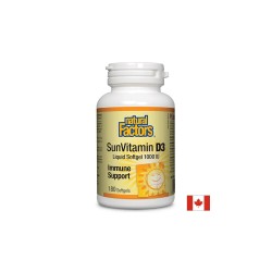 SunVitamin D3 1000 IU, Витамин D3 1000 IU, 180 софтгел капсули Natural Factors