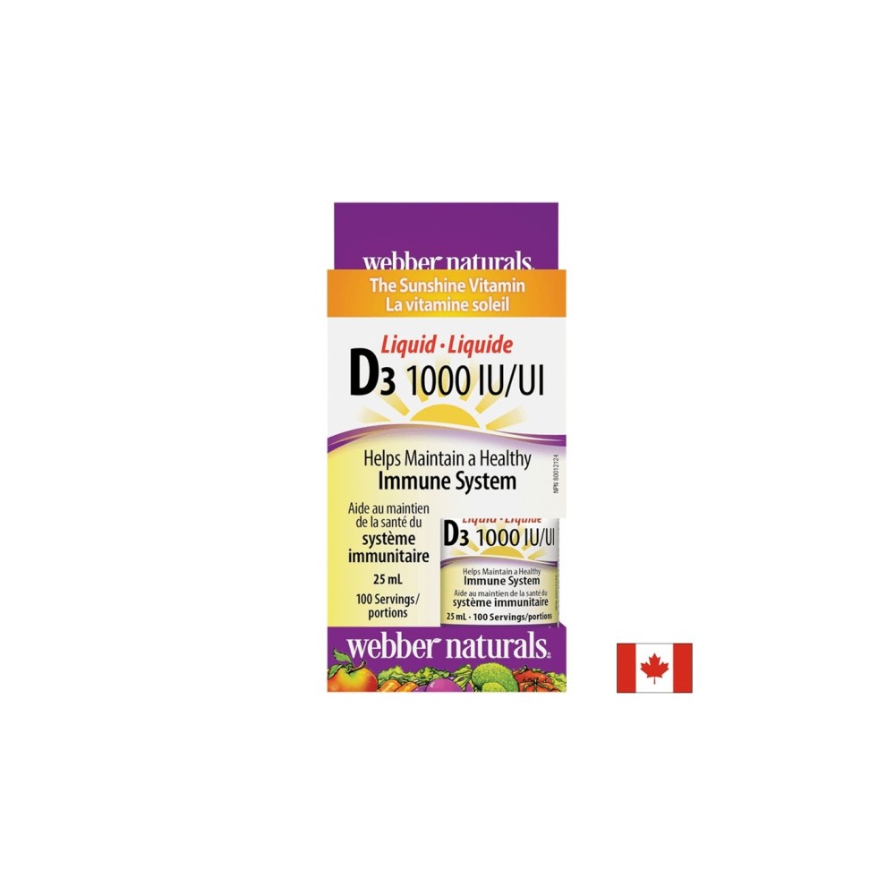 Витамин D3 /течен/ 1000 IU x 25 ml, 100 дози Webber Naturals Витамин D3 /течен/ 1000 IU x 25 ml, 100 дози Webber Naturals