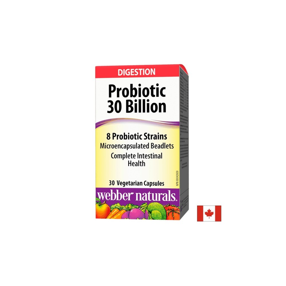 Probiotic 30 billion / 8 Probiotic Strains / Пробиотик, 30 млрд. активни пробиотици, 8 пробиотични щама, 30 капсули Webber Naturals Probiotic 30 billion / 8 Probiotic Strains / Пробиотик, 30 млрд. активни пробиотици, 8 пробиотични щама, 30 капсули Webber Naturals