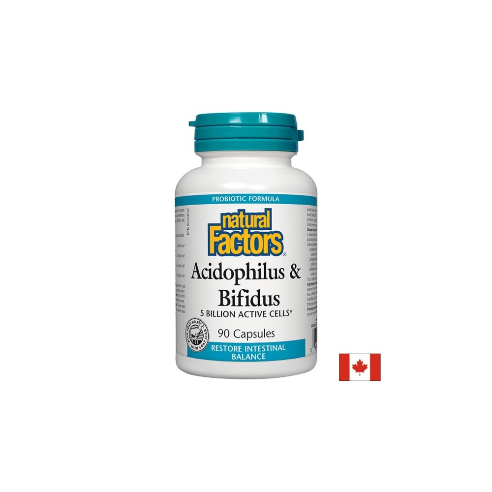 Acidophilus & Bifidus 5 Billion Active Cells / Ацидофилус бифидус, 5 милиарда активни пробиотици, 90 капсули Natural Factors Acidophilus & Bifidus 5 Billion Active Cells / Ацидофилус бифидус, 5 милиарда активни пробиотици, 90 капсули Natural Factors