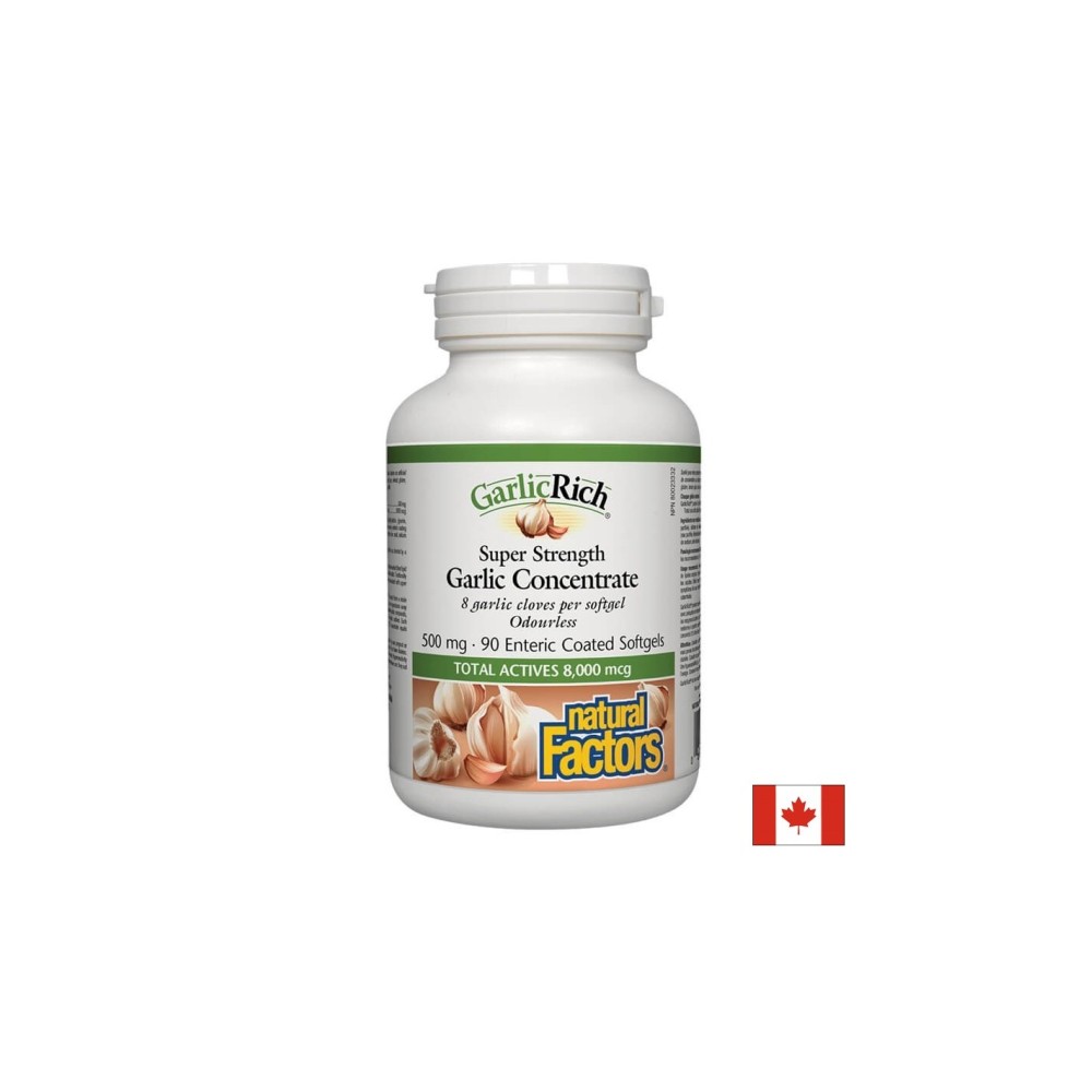 Super Strenght Garlic Concentrate, 90 стомашно устойчиви софтгел капсули Natural Factors