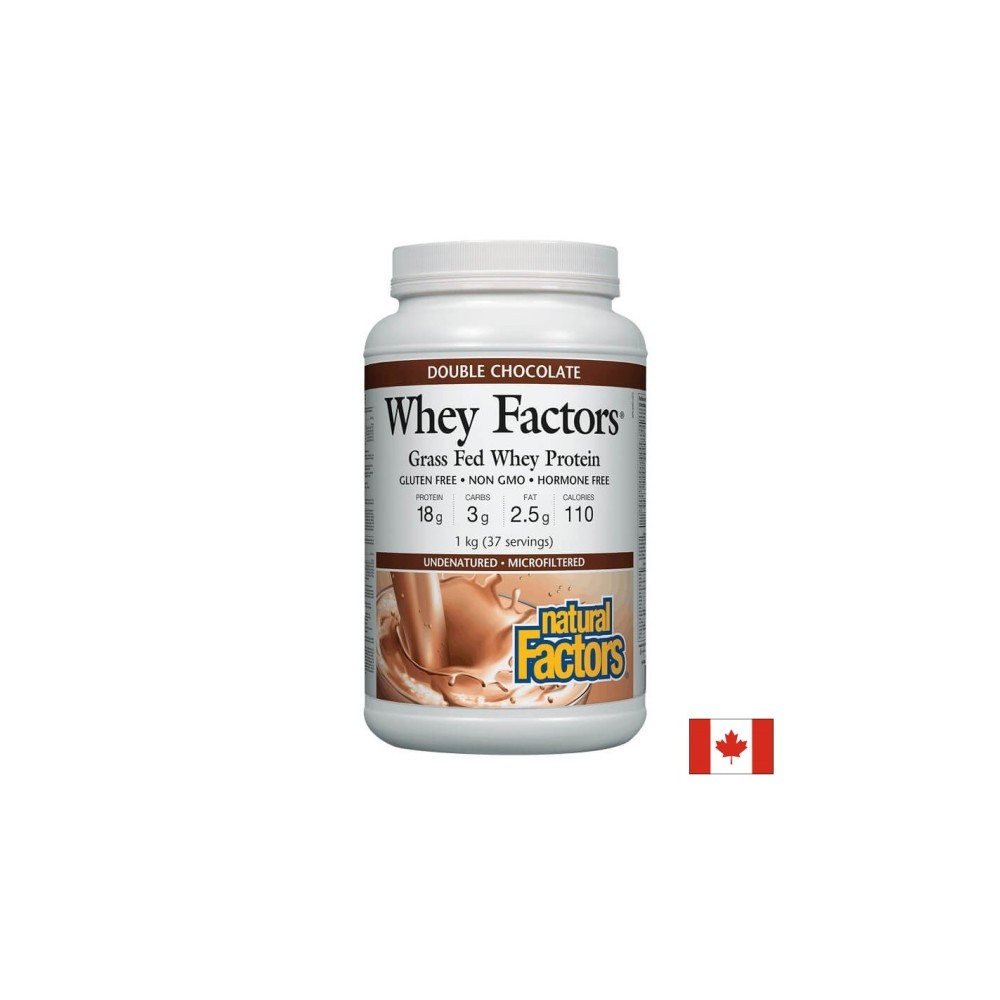 Whey Factors® Grass Fed Whey Protein - Суроватъчен протеин изолат с вкус на шоколад, 1 kg прах Natural Factors Whey Factors® Grass Fed Whey Protein - Суроватъчен протеин изолат с вкус на шоколад, 1 kg прах Natural Factors