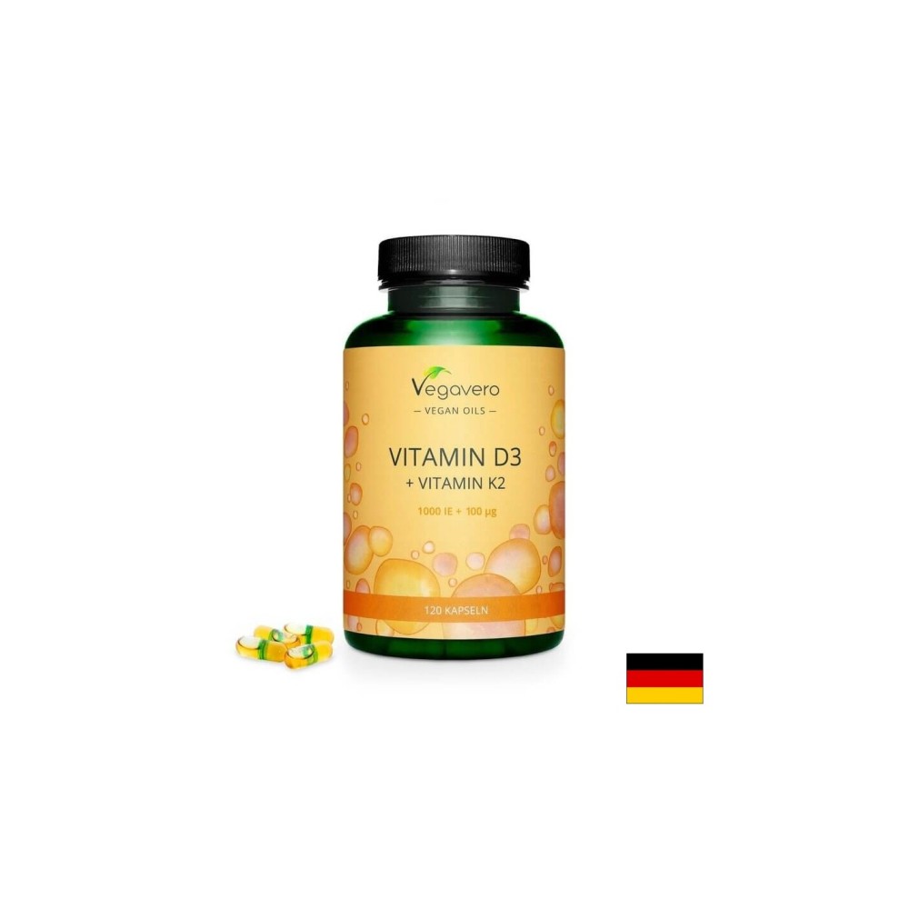 Vitamin D3 + K2/ Витамин D3 1000 IU + К2 100 µg, 120 капсули, 100% Vegan Vegavero Vitamin D3 + K2/ Витамин D3 1000 IU + К2 100 µg, 120 капсули, 100% Vegan Vegavero