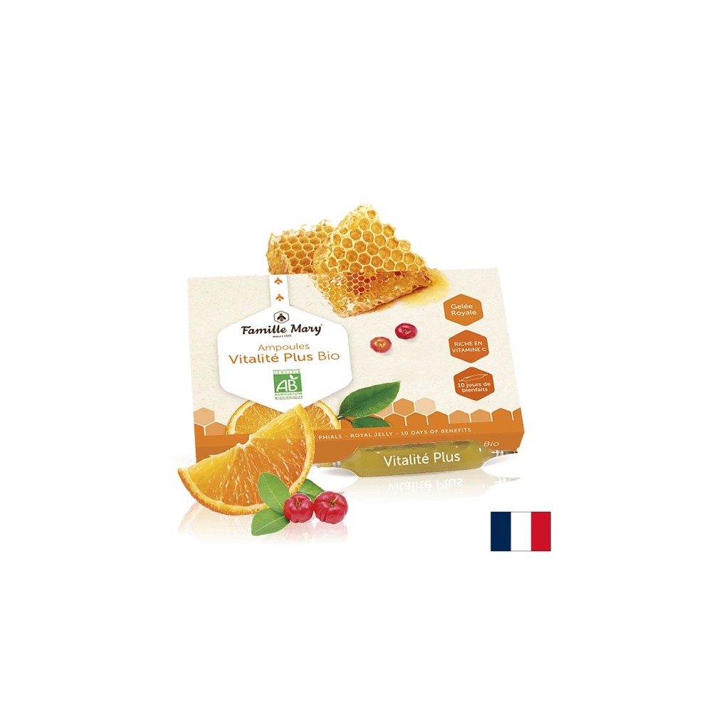 Ampoules Vitalité Plus Bio Jus d’orange Acerola / Виталити плюс био с пчелно млечице, портокал и ацерола, 10 бр. ампули за пиене Famille Mary Ampoules Vitalité Plus Bio Jus d’orange Acerola / Виталити плюс био с пчелно млечице, портокал и ацерола, 10 бр. ампули за пиене Famille Mary
