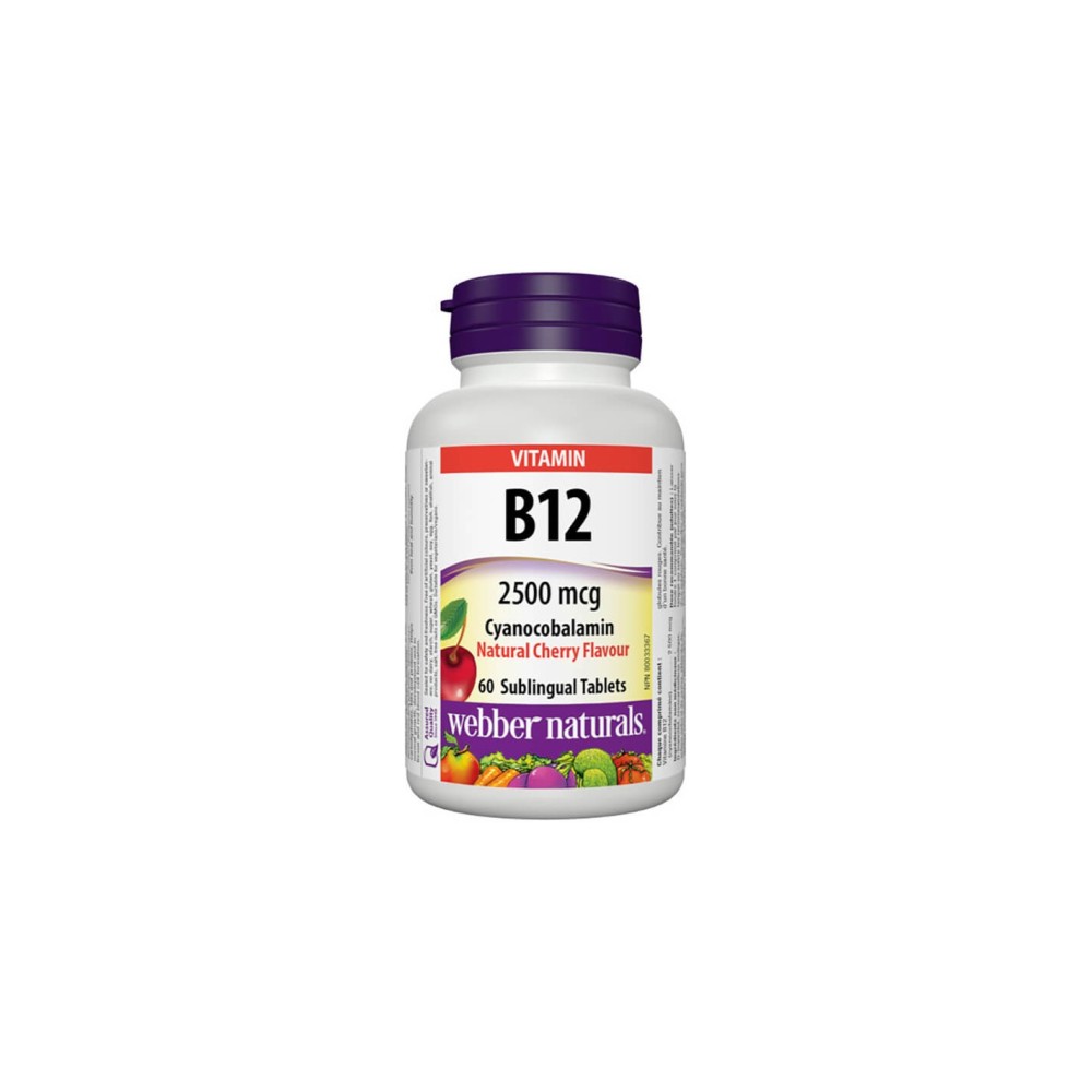 Vitamin B12 Cyanocobalamin - Витамин В12 (цианокобаламин) 2500 µg, 60 сублингвални таблетки Webber Naturals Vitamin B12 Cyanocobalamin - Витамин В12 (цианокобаламин) 2500 µg, 60 сублингвални таблетки Webber Naturals