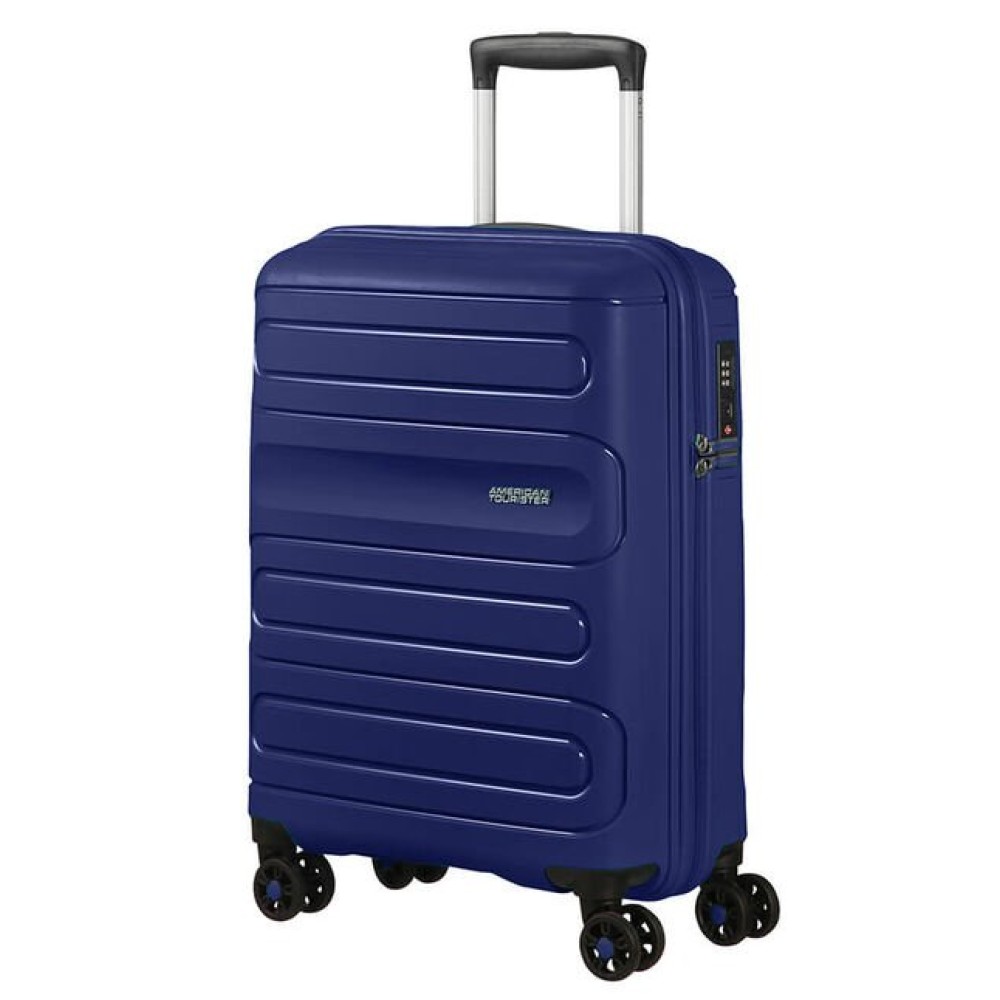 American Tourister Sunside спинер на 4 колела 55cm в тъмно син цвят American Tourister Sunside спинер на 4 колела 55cm в тъмно син цвят