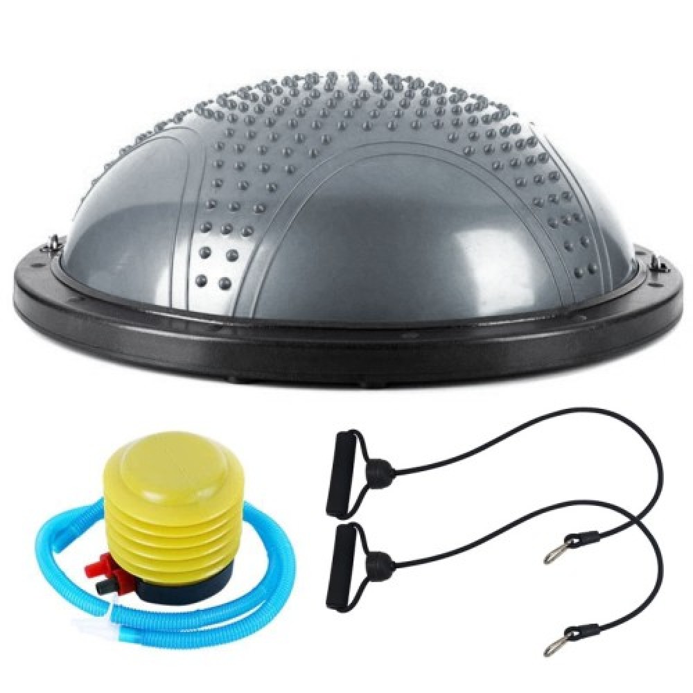 полутопка, за, баланс, BOSU, BALL, с, твърда, основа, и, ластици, сив полутопка, за, баланс, BOSU, BALL, с, твърда, основа, и, ластици, сив