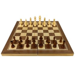 Шах, дама и табла 3 в 1 MAXIMA, Фурнир с интарзия, 49.5х49 см, Фигури 5 - 9 см. 270771