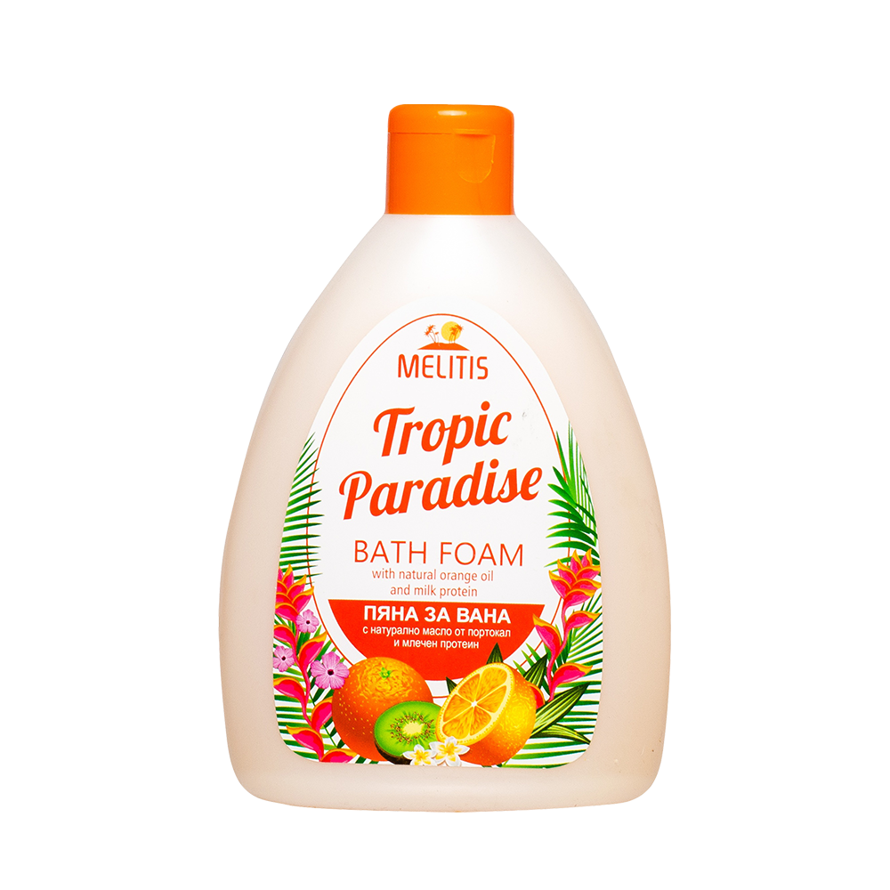 Пяна за вана “Melitis Tropic Paradise” с натурално масло от портокал и млечен протеин 300 ml Пяна за вана “Melitis Tropic Paradise” с натурално масло от портокал и млечен протеин 300 ml