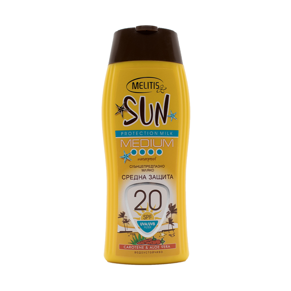 Слънцезащитно мляко “Melitis” SPF 20 с каротен и алое вера 200 ml Слънцезащитно мляко “Melitis” SPF 20 с каротен и алое вера 200 ml