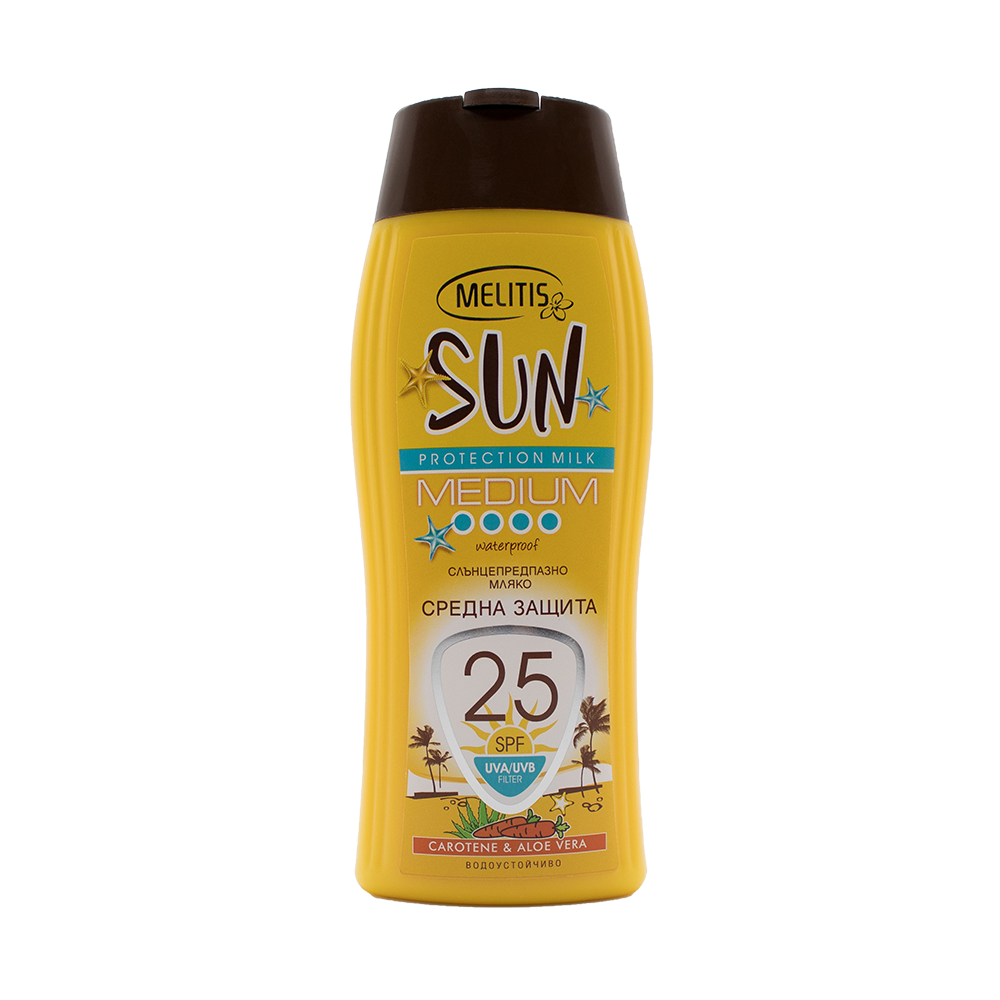 Слънцезащитно мляко “Melitis” SPF 25 с каротен и алое вера 200 ml Слънцезащитно мляко “Melitis” SPF 25 с каротен и алое вера 200 ml