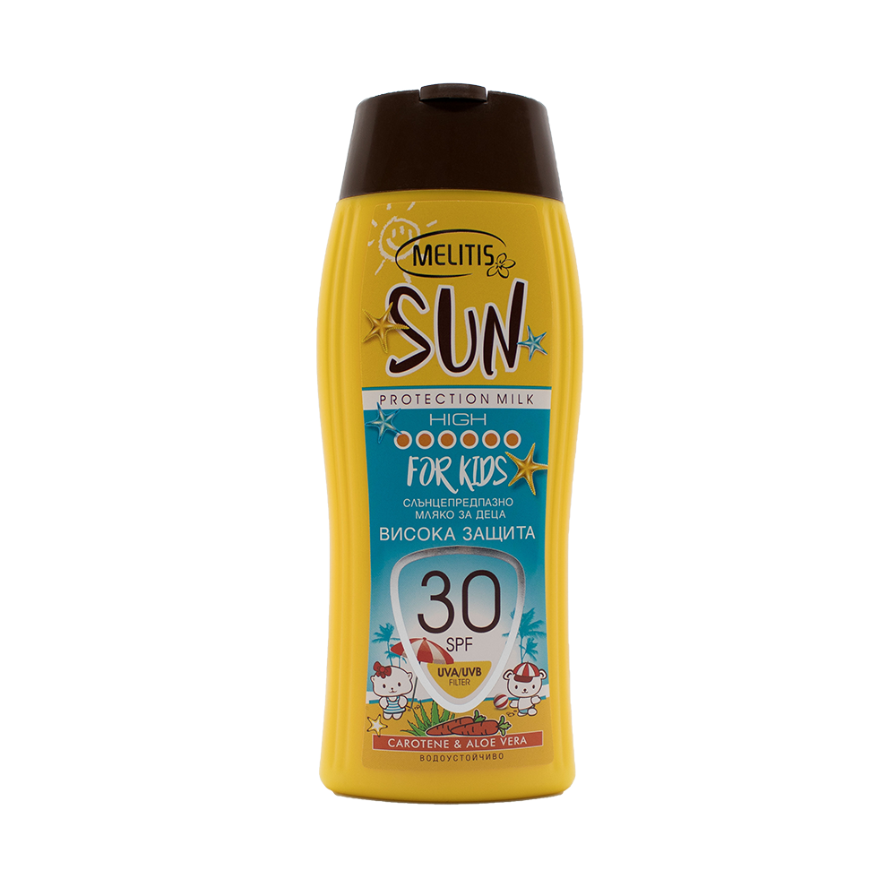 Слънцезащитно мляко “Melitis” SPF 30 за деца с каротен и алое вера 200 ml Слънцезащитно мляко “Melitis” SPF 30 за деца с каротен и алое вера 200 ml