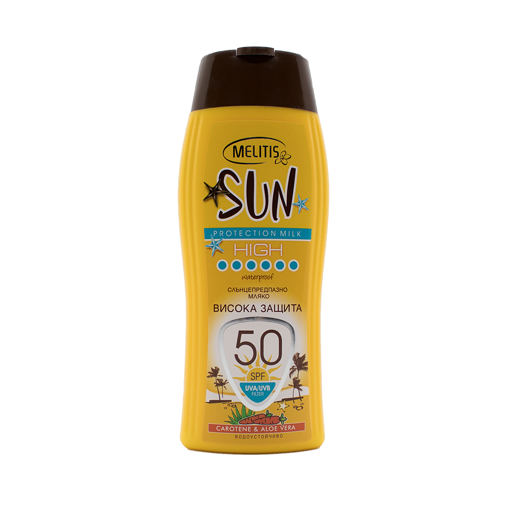 Слънцезащитно мляко “Melitis” SPF 50 с каротен и алое вера 200 ml Слънцезащитно мляко “Melitis” SPF 50 с каротен и алое вера 200 ml