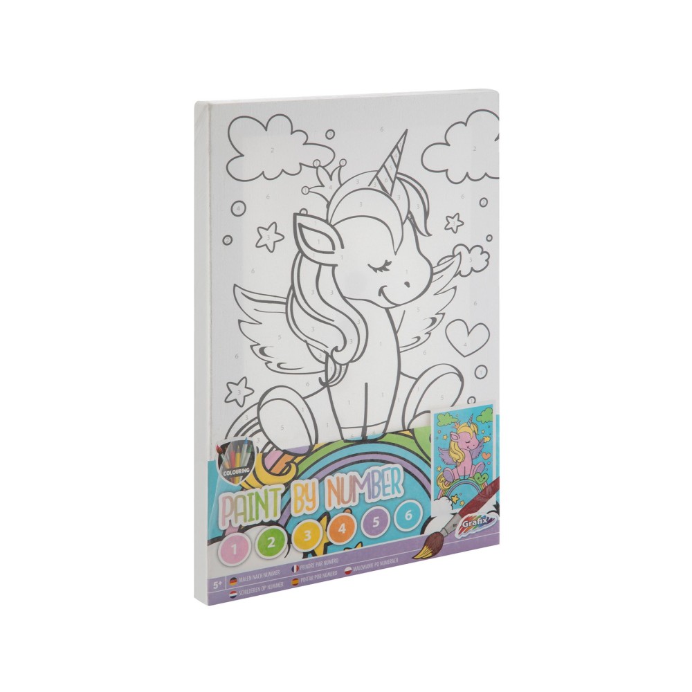 Moxy Платно за оцветяване Еднорог, по номера, с четка и бои, 297 x 195 mm Moxy Платно за оцветяване Еднорог, по номера, с четка и бои, 297 x 195 mm