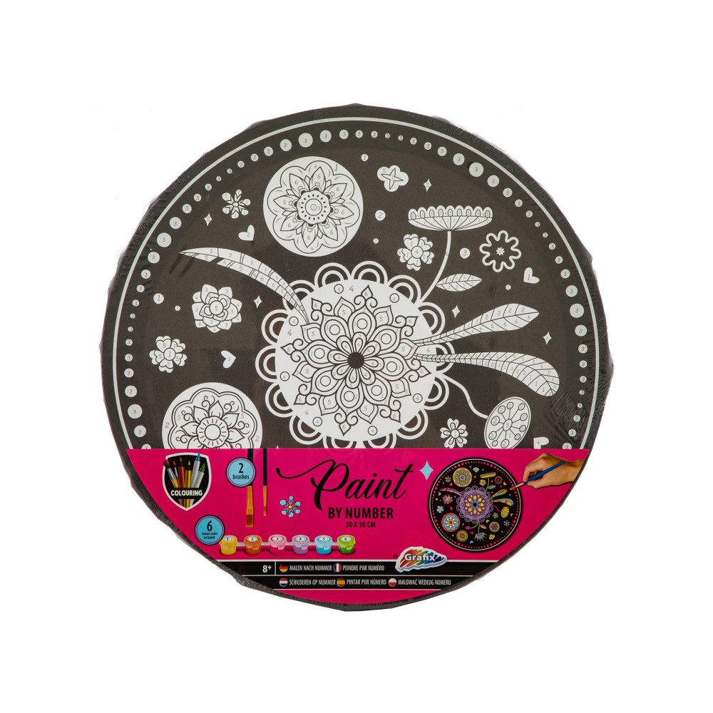 Moxy Рисуване по номера Мандала, с 6 бои, кръг, 30 cm Moxy Рисуване по номера Мандала, с 6 бои, кръг, 30 cm
