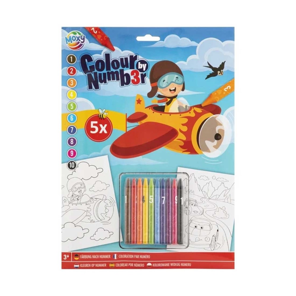Moxy Рисуване по номера Самолет, A4, 5 листа, с включени пастели Moxy Рисуване по номера Самолет, A4, 5 листа, с включени пастели