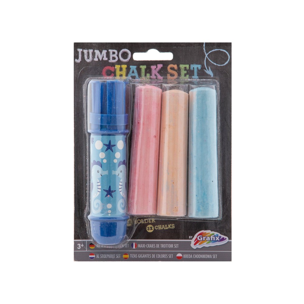 Grafix Държач за тебешири Jumbo, с включени 3 тебешира, в блистер, 3 броя Grafix Държач за тебешири Jumbo, с включени 3 тебешира, в блистер, 3 броя