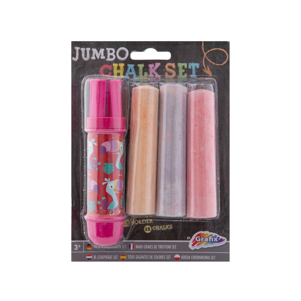 Grafix Държач за тебешири Jumbo, с включени 3 тебешира, в блистер, 3 броя Grafix Държач за тебешири Jumbo, с включени 3 тебешира, в блистер, 3 броя