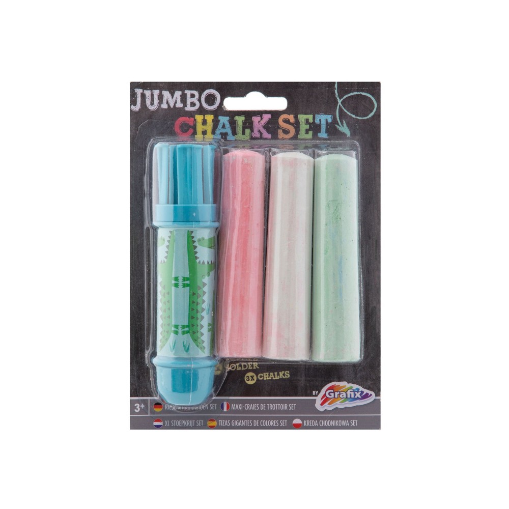 Grafix Държач за тебешири Jumbo, с включени 3 тебешира, в блистер, 3 броя Grafix Държач за тебешири Jumbo, с включени 3 тебешира, в блистер, 3 броя