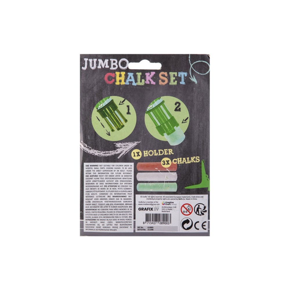 Moxy Държач за тебешири Jumbo, с включени 3 тебешира, в блистер, 48 броя Moxy Държач за тебешири Jumbo, с включени 3 тебешира, в блистер, 48 броя