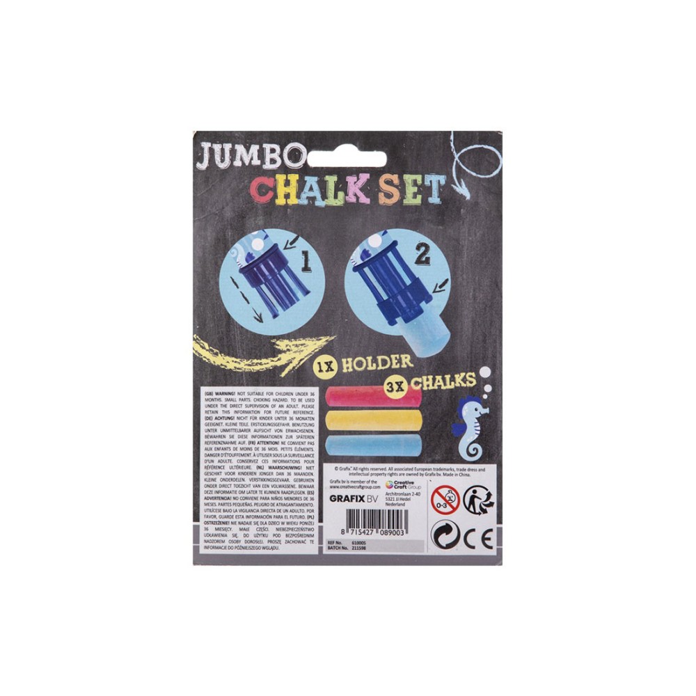 Moxy Държач за тебешири Jumbo, с включени 3 тебешира, в блистер, 48 броя Moxy Държач за тебешири Jumbo, с включени 3 тебешира, в блистер, 48 броя