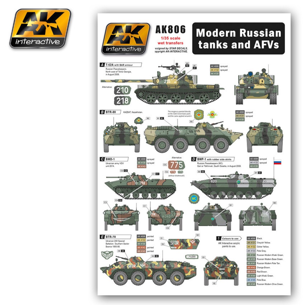 AK806 Modern Russian Tanks and AFVs - Декали AK806 Modern Russian Tanks and AFVs - Декали