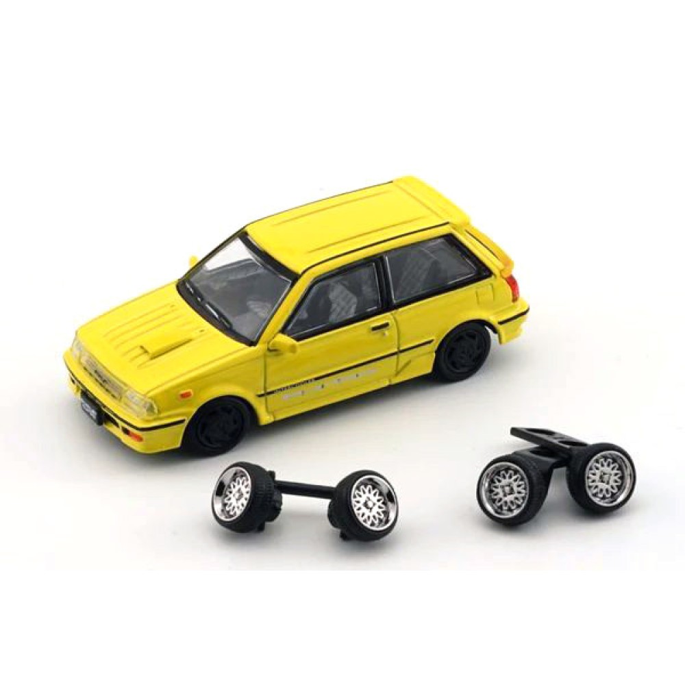 Toyota 1988 Starlet Turbo S EP71, yellow with extra wheels Toyota 1988 Starlet Turbo S EP71, yellow with extra wheels