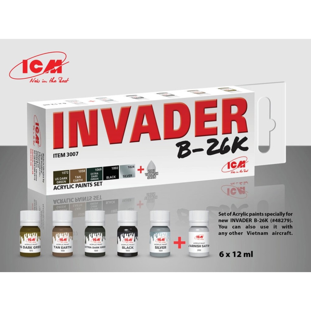 Комплект акрилни бои за Invader B-26K (и други самолети от Виетнамската война) (6x12 ml)