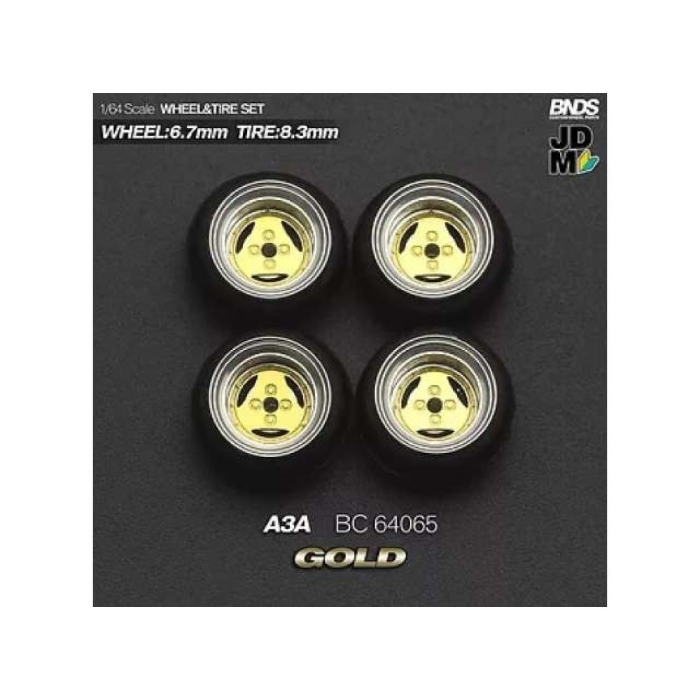 1:64 ADVAN A3A (колело: 6.7mm, джанта: 8.3mm) GOLD - Комплект гуми и джанти - 4 броя 1:64 ADVAN A3A (колело: 6.7mm, джанта: 8.3mm) GOLD - Комплект гуми и джанти - 4 броя