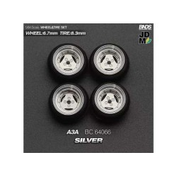 1:64 ADVAN A3A (колело: 6.7mm, джанта: 8.3mm) SILVER - Комплект гуми и джанти - 4 броя