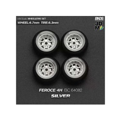 1:64 AUGUST FEROCE (колело: 6.7mm, джанта: 8.3mm) SILVER - Комплект гуми и джанти - 4 броя