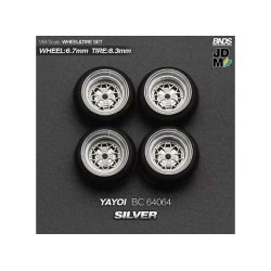 1:64 HAYASHI YAYOI (колело: 6.7mm, джанта: 8.3mm) SILVER - Комплект гуми и джанти - 4 броя