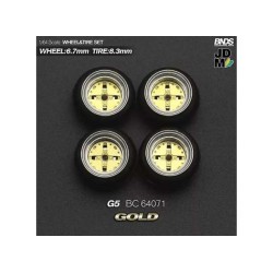 1:64 HOSHINO G5 (колело: 6.7mm, джанта: 8.3mm) GOLD - Комплект гуми и джанти - 4 броя