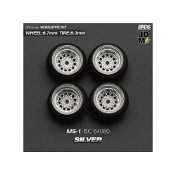 1:64 MANARAY MS-I (колело: 6.7mm, джанта: 8.3mm) SILVER - Комплект гуми и джанти - 4 броя