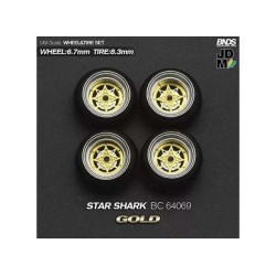 1:64 STAR SHARK (колело: 6.7mm, джанта: 8.3mm) GOLD - Комплект гуми и джанти - 4 броя