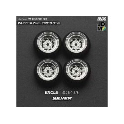 1:64 WORK EQUIP EXCEL (колело: 6.7mm, джанта: 8.3mm) SILVER - Комплект гуми и джанти - 4 броя