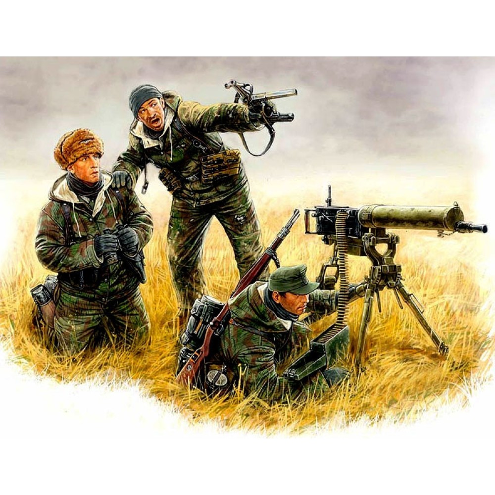 1:35 Германски картечари, източен фронт 1944 - 3 фигури (German machinegun crew, Eastern front, Kurland, 1944 - 3 figures) 1:35 Германски картечари, източен фронт 1944 - 3 фигури (German machinegun crew, Eastern front, Kurland, 1944 - 3 figures)